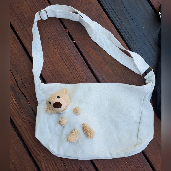 NWOT Set Of 2 Teddy Bear Canvas Bags - Picture 2 of 11